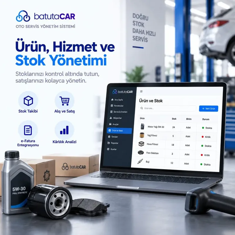 BatutaCar yedek parça ve stok yönetimi ekranı
